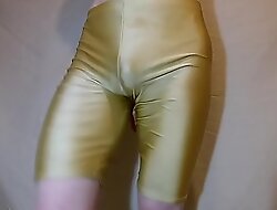 Golden Lycra shorts get fucked hard
